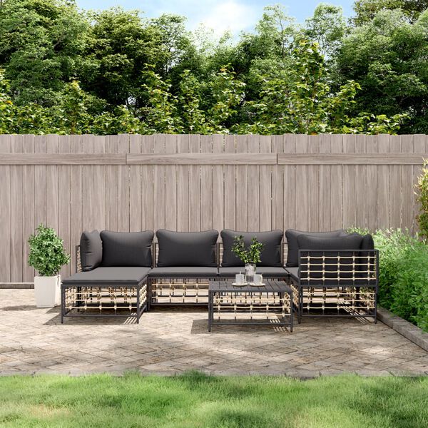 vidaXL Salon de jardin 7 pcs avec coussins anthracite résine tressée