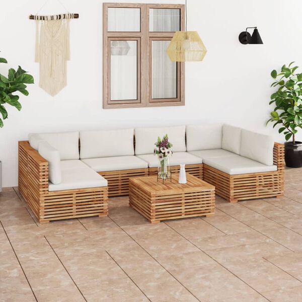 vidaXL Salon de jardin 7 pcs avec coussin cr&egrave;me Bois de teck solide