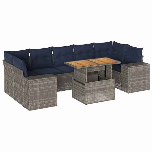 vidaXL Salon de jardin 8 pcs avec coussins gris r&eacute;sine tress&eacute;e