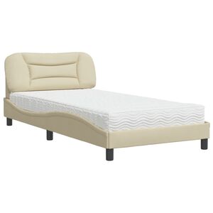 vidaXL Lit avec matelas Hvar cr&egrave;me 100x200 cm tissu