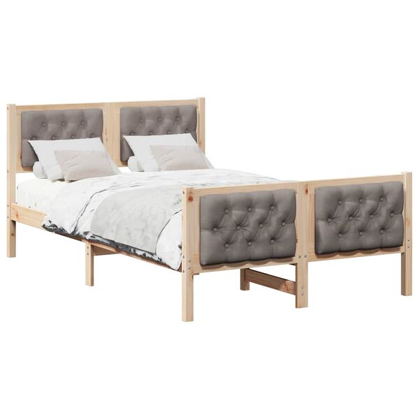 vidaXL Cadre de lit avec t&ecirc;te de lit Taupe 120 x 190 cm Pin massif