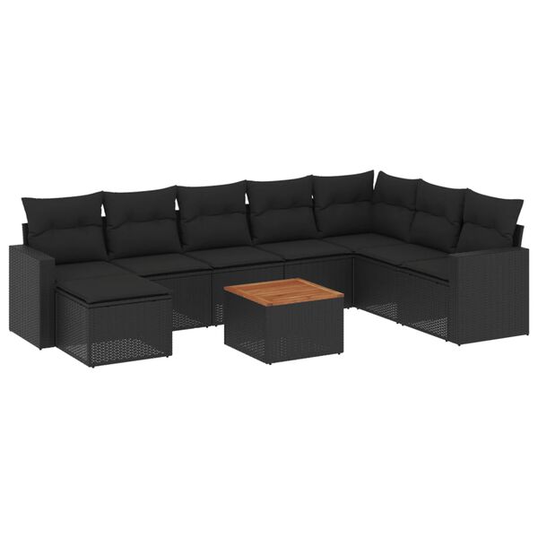 vidaXL Salon de jardin 9 pcs avec coussins noir r&eacute;sine tress&eacute;e