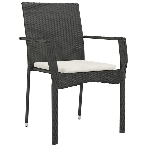 vidaXL Chaises de jardin lot de 4 avec coussins Résine tressée Noir