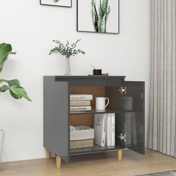vidaXL Buffet avec pieds en bois Gris brillant Bois d'ing&eacute;nierie
