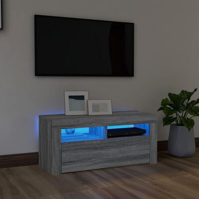 vidaXL Meuble TV avec lumières LED Sonoma gris 90x35x40 cm
