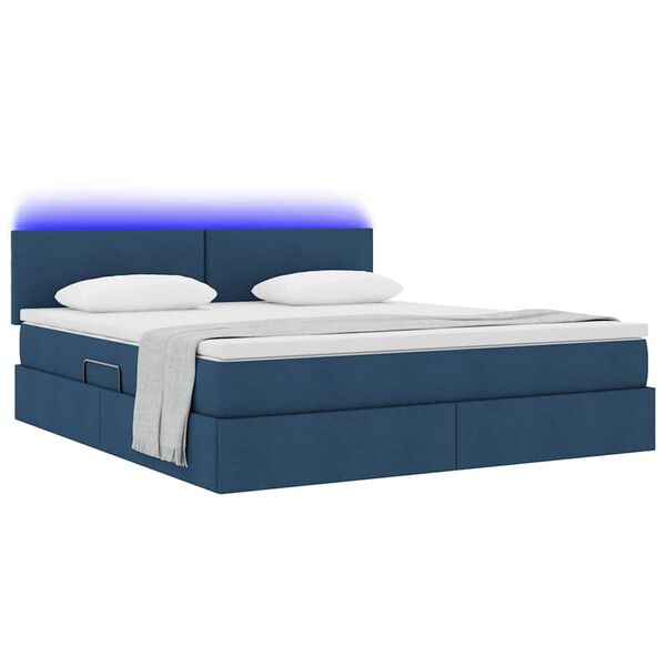 vidaXL Lit avec rangement et LED avec matelas Bleu 160 x 200 cm tissu