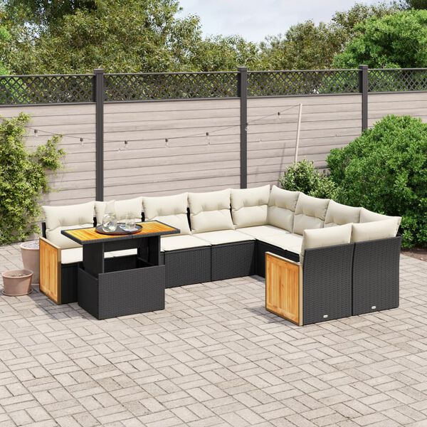 vidaXL Salon de jardin 10 pcs avec coussins noir r&eacute;sine tress&eacute;e