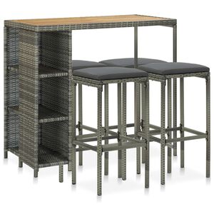 vidaXL Ensemble de bar de jardin 5 pcs et coussins R&eacute;sine tress&eacute;e Gris