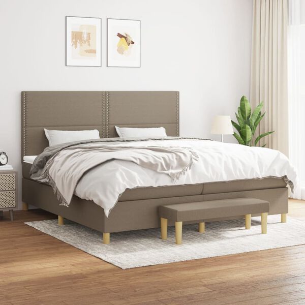 vidaXL Sommier &agrave; lattes de lit avec matelas Taupe 200x200 cm Tissu