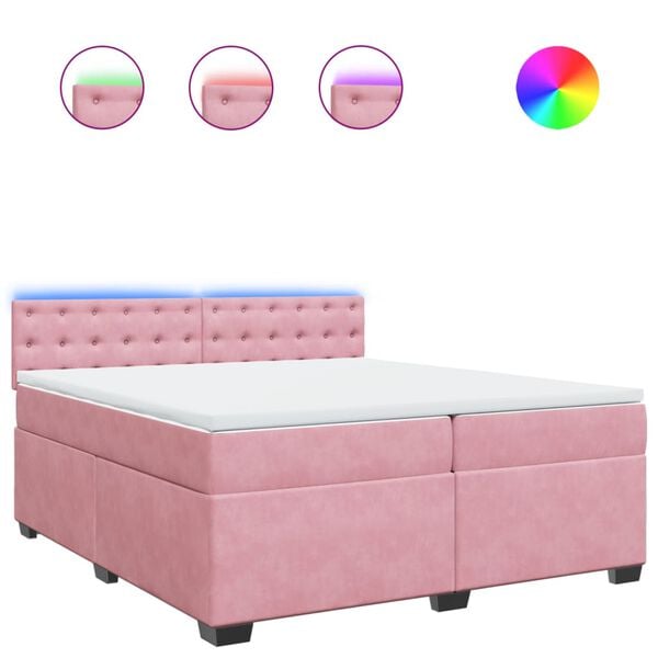 vidaXL Sommier &agrave; lattes de lit avec matelas Rose 200x200 cm Velours