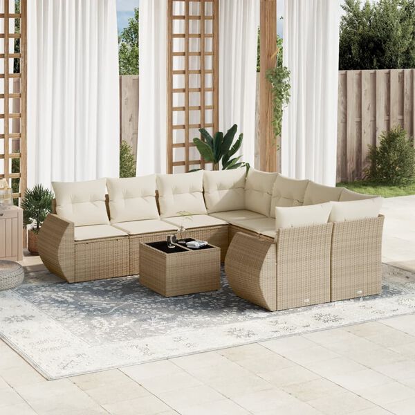 vidaXL Salon de jardin avec coussins 9 pcs beige r&eacute;sine tress&eacute;e