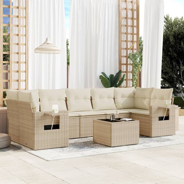 vidaXL Salon de jardin avec coussins 8 pcs beige r&eacute;sine tress&eacute;e