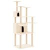 vidaXL Arbre &agrave; chat avec griffoirs en sisal Cr&egrave;me 166 cm