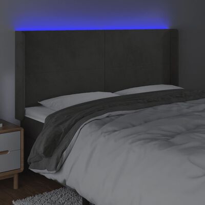 vidaXL Tête de lit à LED Gris foncé 163x16x118/128 cm Velours