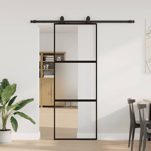 vidaXL Porte coulissante kit quincaillerie noir 76x205 cm verre tremp&eacute;