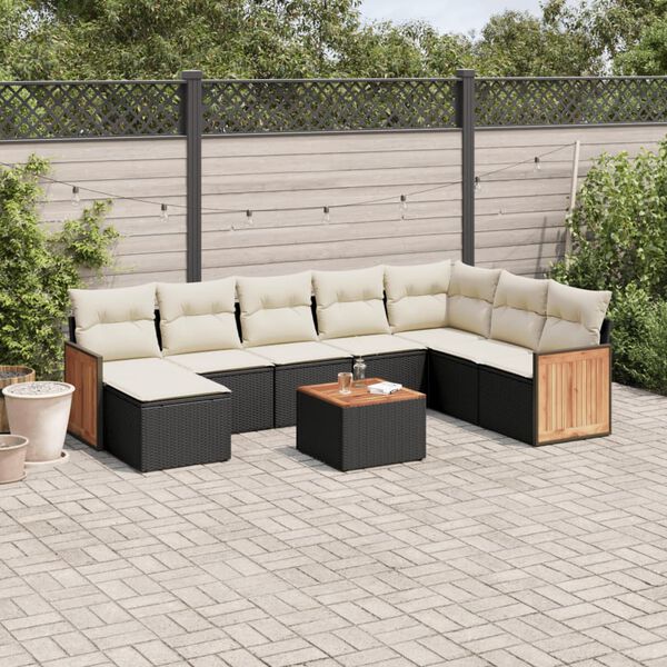 vidaXL Salon de jardin 9 pcs avec coussins noir résine tressée