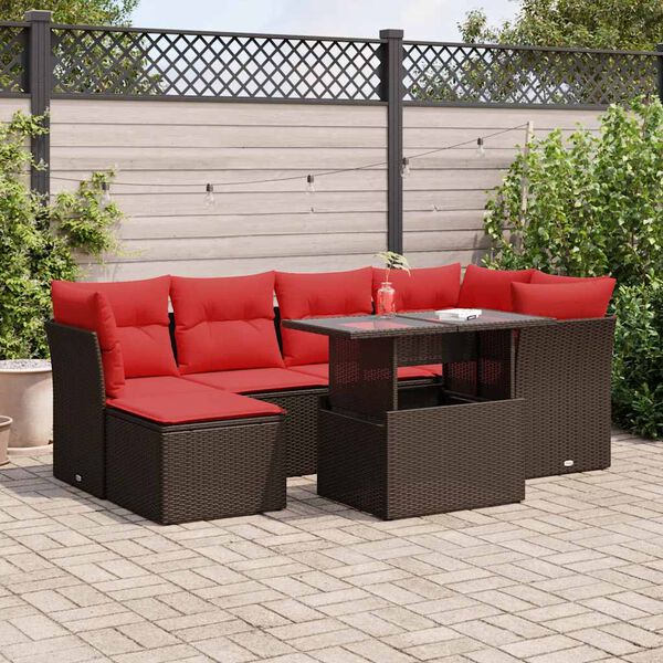 vidaXL Salon de jardin avec coussins 7pcs marron résine tressée acacia