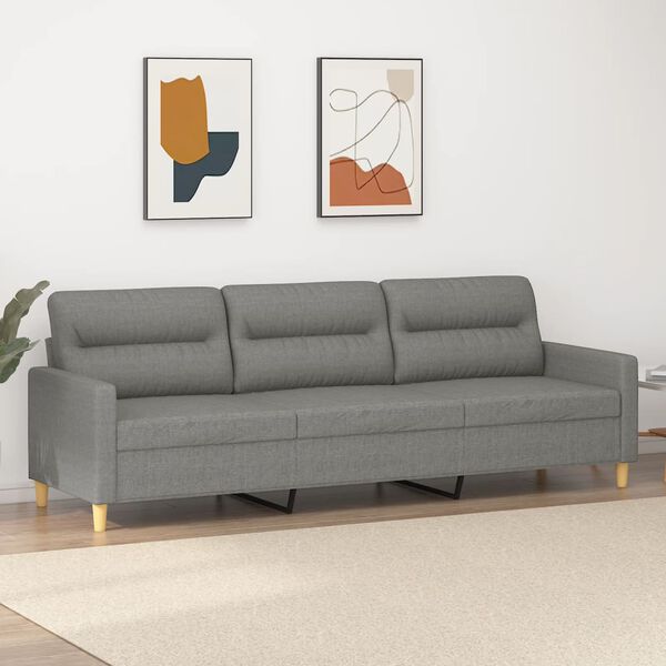 vidaXL Canap&eacute; &agrave; 3 places Gris fonc&eacute; 210 cm Tissu