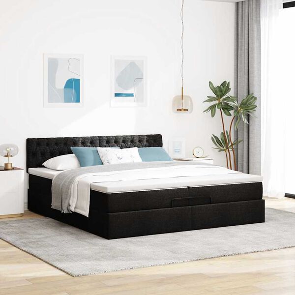 VidaXL Cadre de lit ottoman avec matelas noir 200x200 cm tissu