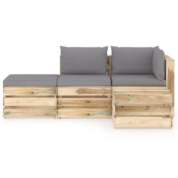 vidaXL Salon de jardin 4 pcs avec coussins Bois impr&eacute;gn&eacute; de vert