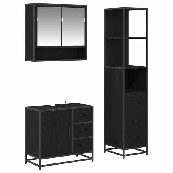 vidaXL Ensemble de mobilier de salle de bain 3 pcs Ch&ecirc;ne noir