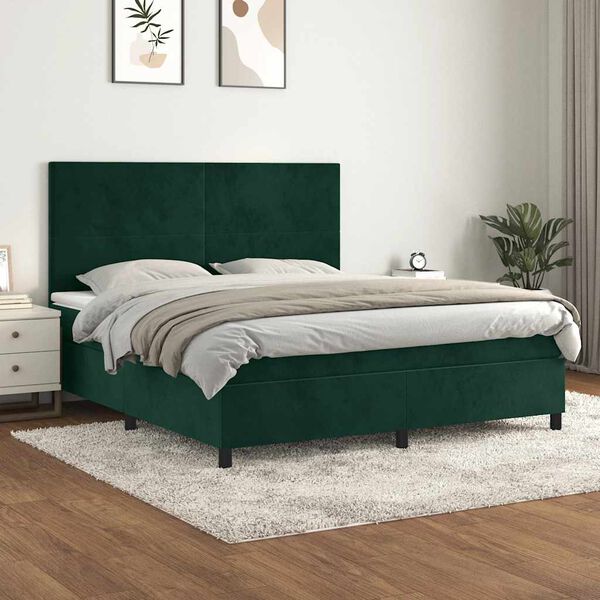 vidaXL Sommier &agrave; lattes de lit et matelas Vert fonc&eacute; 180x200cm Velours