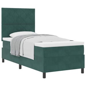 vidaXL Lit &agrave; ressorts avec matelas Vert fonc&eacute; 90 x 190 cm tissu