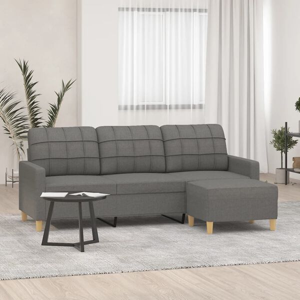vidaXL Canap&eacute; &agrave; 3 places avec repose-pieds Gris fonc&eacute; 180 cm Tissu