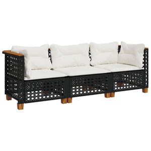 vidaXL Canap&eacute; de jardin avec coussins 3 places noir r&eacute;sine tress&eacute;e