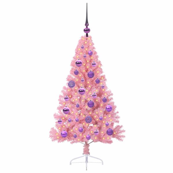 vidaXL Sapin de No&euml;l artificiel pr&eacute;-&eacute;clair&eacute; Rose 120 cm PVC