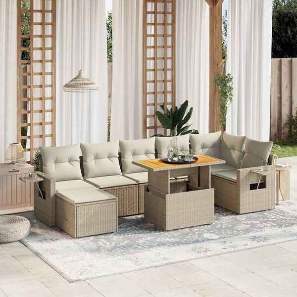vidaXL Salon de jardin avec coussins 8 pcs beige r&eacute;sine tress&eacute;e