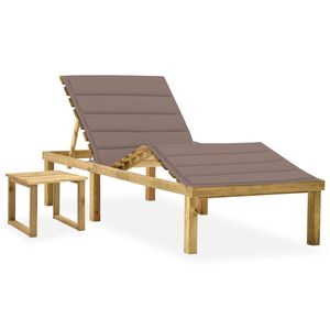 vidaXL Chaise longue de jardin avec table et coussin Pin impr&eacute;gn&eacute;