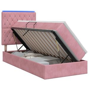 vidaXL Lit de rangement LED avec matelas Rose 100 x 200 cm Velours