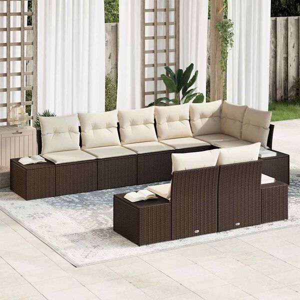 vidaXL Ensemble de canapé de jardin 8 pcs Marron et Crème Poly rotin