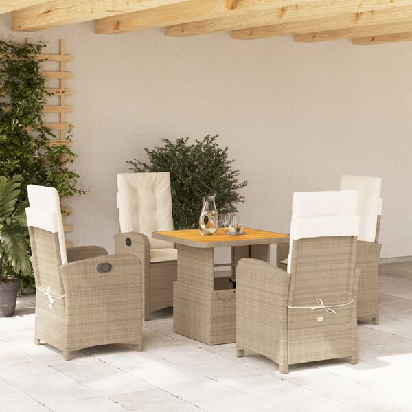 vidaXL Ensemble &agrave; manger de jardin avec coussins 5pcs Beige poly rotin