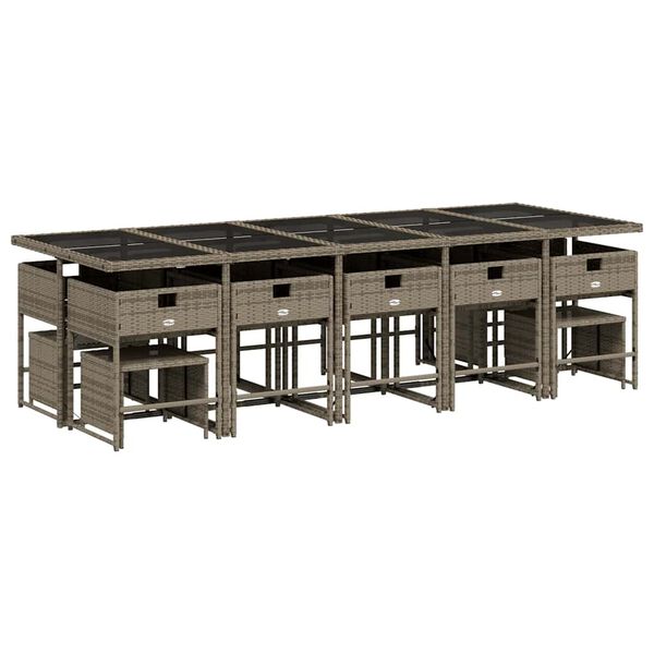 vidaXL Ensemble &agrave; manger de jardin 15 pcs coussins gris r&eacute;sine tress&eacute;e