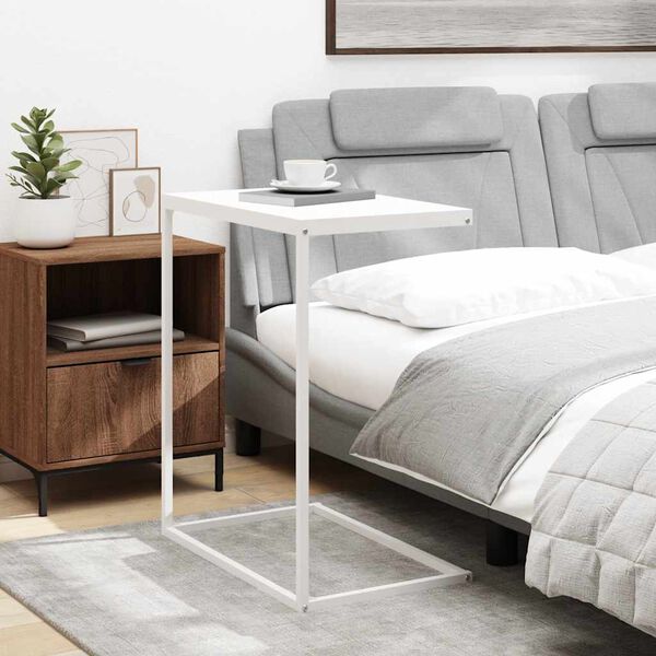 vidaXL Table d'appoint Blanc 55x35x66 cm Bois d'ing&eacute;nierie