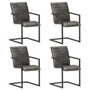 vidaXL Chaises à manger cantilever lot de 4 gris cuir véritable