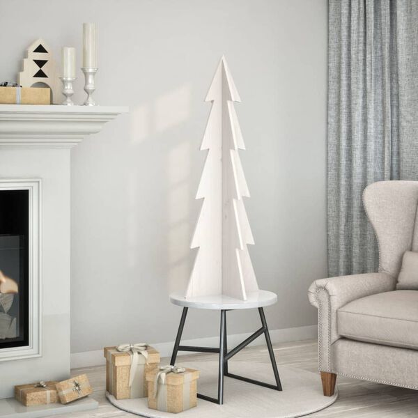 vidaXL Arbre de No&euml;l en bois pour d&eacute;coration blanc 112 cm pin massif