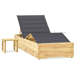 vidaXL Chaise longue de jardin avec table et coussin Pin impr&eacute;gn&eacute;