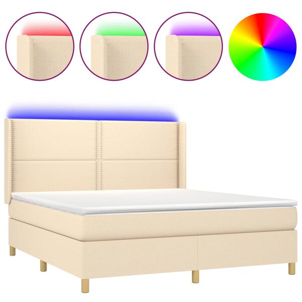vidaXL Sommier &agrave; lattes de lit matelas et LED Cr&egrave;me 180x200 cm Tissu