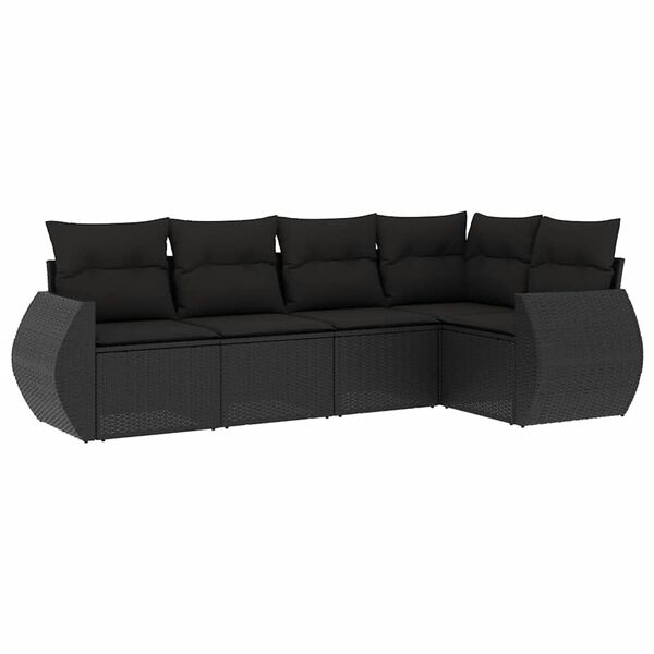 vidaXL Salon de jardin 5 pcs avec coussins noir r&eacute;sine tress&eacute;e