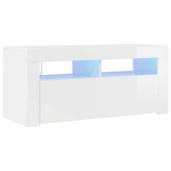 vidaXL Meuble TV avec lumi&egrave;res LED blanc brillant 90x35x40 cm