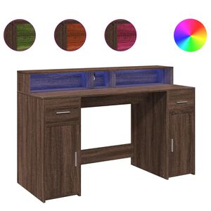 vidaXL Bureau et lumi&egrave;res LED ch&ecirc;ne marron bois d'ing&eacute;nierie