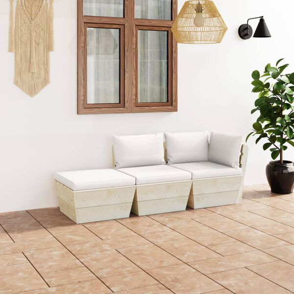 vidaXL Salon de jardin palette 3 pcs avec coussins bois d'&eacute;pic&eacute;a