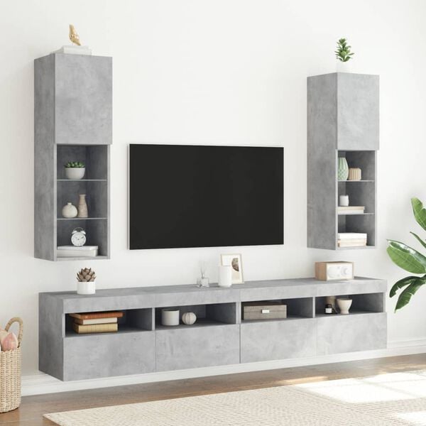 vidaXL Meubles TV avec lumi&egrave;res LED 2 pcs gris b&eacute;ton 30,5x30x102 cm