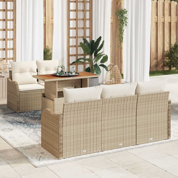 vidaXL Ensemble de canap&eacute; de jardin 6 pcs Beige Poly rotin
