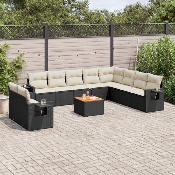 vidaXL Salon de jardin 11 pcs avec coussins noir r&eacute;sine tress&eacute;e