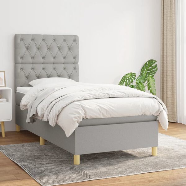 vidaXL Sommier &agrave; lattes de lit avec matelas Gris clair 80x200 cm Tissu