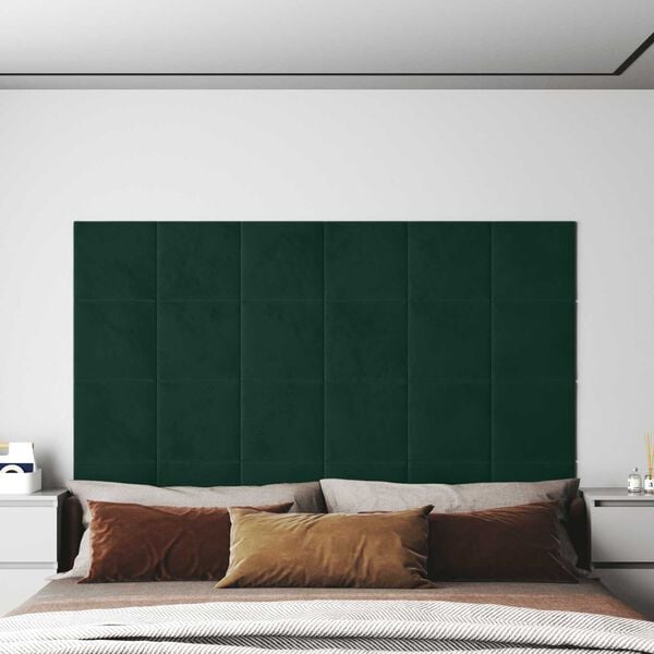 vidaXL T&ecirc;te de lit murale 12 pcs Vert fonc&eacute; 30 x 30 cm Velours